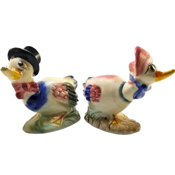 1950s Vintage Set of Mr. & Mrs. Duck Ceramic Salt & Pepper Shakers Made In Japan - Picture 7 of 16
